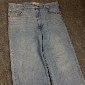 Levis Premium Ribcage Wide Leg Jeans Light Wash High Rise Blue W34 L32